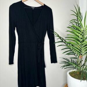 Express Black Long Sleeve Wrap Lightweight Dress
